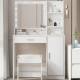 Vanity Desk with Mirror & Light, Large Drawer Three Level Storage Dresser, 3 Lighting Modes Adjustable Brightness, Bedroom Dressing Table (White with Stool)