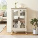 2 Doors Curio Cabinet with Tempered Glass Doors, Curio Cabinets with Mirrored Back Panel and Adjustable Shelves, Lighted Display Cabinet for Home, Office Light Bulb Included White