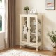 2 Doors Curio Cabinet with Tempered Glass Doors, Curio Cabinets with Mirrored Back Panel and Adjustable Shelves, Lighted Display Cabinet for Home, Office Light Bulb Included White