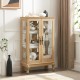 2 Doors Curio Cabinet with Tempered Glass Doors, Curio Cabinets with Mirrored Back Panel and Adjustable Shelves, Lighted Display Cabinet for Home, Office Light Bulb Included OAK