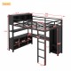 Metal Loft Bed with Wardrobe And L-shaped Desk, Full Size Loft Bed with Storage Cubes and Shelves, Heavy Duty Loft Bed for Kids Teens Adults, Black(Pre-sale date: August 10th)