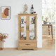 Glass Cabinet Lighted Glass Cabinet Curio Display Cabinet with Adjustable Glass Shelves 2 Doors and 1 drawer Cabinet Bulb Included OAK