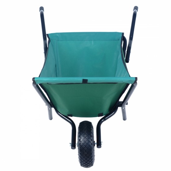 Collapsible Wheelbarrow 176 lbs Folding Yard Garden Wheelbarrow Foldable Lightweight Gardening Heavy Duty Oxford Cloth Green Lawn Cart for Grass, Leaf, Garden Supplies, 10 Inch Pneumatic Tire