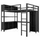 Metal Loft Bed with Wardrobe And L-shaped Desk, Full Size Loft Bed with Storage Cubes and Shelves, Heavy Duty Loft Bed for Kids Teens Adults, Black(Pre-sale date: August 10th)