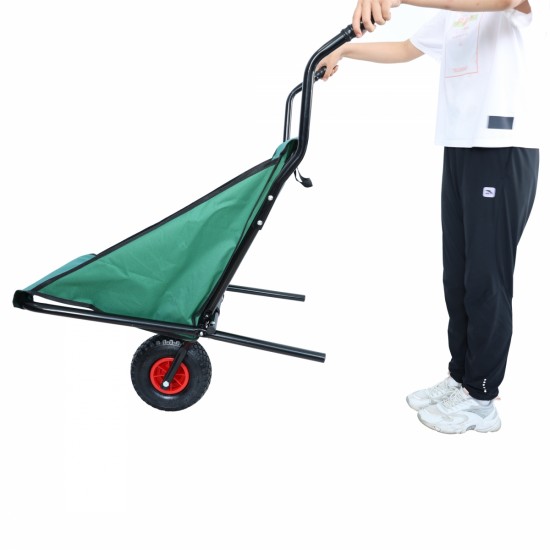 Collapsible Wheelbarrow 176 lbs Folding Yard Garden Wheelbarrow Foldable Lightweight Gardening Heavy Duty Oxford Cloth Green Lawn Cart for Grass, Leaf, Garden Supplies, 10 Inch Pneumatic Tire