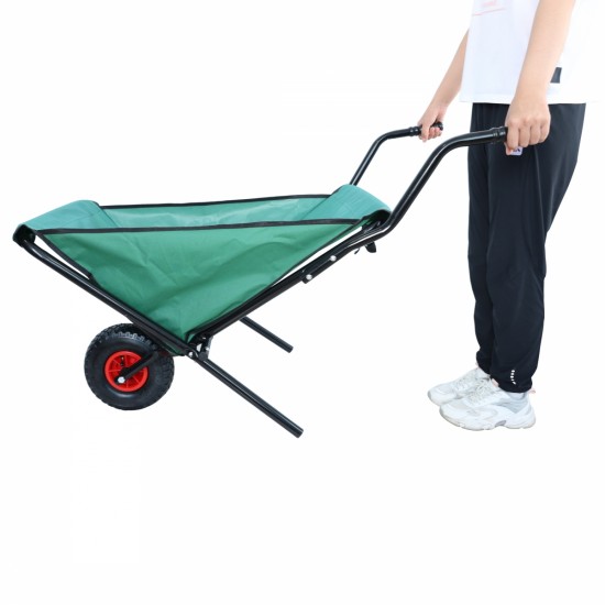 Collapsible Wheelbarrow 176 lbs Folding Yard Garden Wheelbarrow Foldable Lightweight Gardening Heavy Duty Oxford Cloth Green Lawn Cart for Grass, Leaf, Garden Supplies, 10 Inch Pneumatic Tire