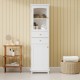 Tall Bathroom Storage Cabinet with Glass Doors, Free-Standing, Two Drawers, and Adjustable Shelves, MDF Board, Painted white - Perfect for Displaying Your Favorite Items