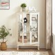 2 Doors Curio Cabinet with Tempered Glass Doors, Curio Cabinets with Mirrored Back Panel and Adjustable Shelves, Lighted Display Cabinet for Home, Office Light Bulb Included White