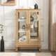 2 Doors Curio Cabinet with Tempered Glass Doors, Curio Cabinets with Mirrored Back Panel and Adjustable Shelves, Lighted Display Cabinet for Home, Office Light Bulb Included OAK