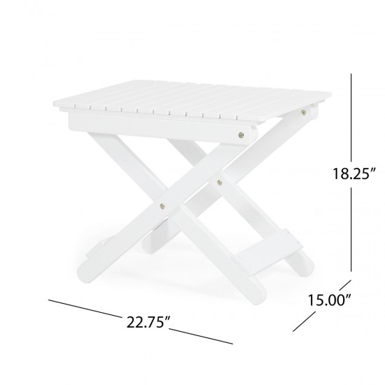 Outdoor Folding Wooden Side Table, White, 15