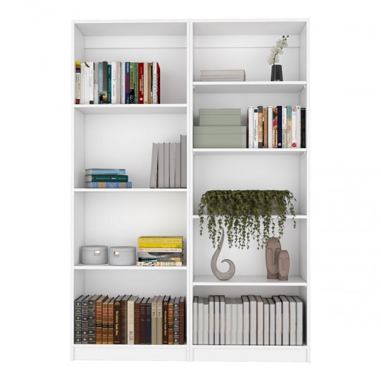 2 Piece Bookcase Living Room Set,  Storage Cabinet, 49 Inch  Wide and 9 Shelves White