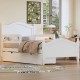 Twin Size Wood Platform Bed with Guardrails on Both Sides and Two Storage Drawers ,White