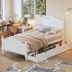 Twin Size Wood Platform Bed with Guardrails on Both Sides and Two Storage Drawers ,White