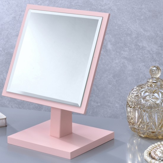 9.5 Inch Tall Polyresin and Wood Make-Up Mirror on a Pedestal, Pastel Pink finish