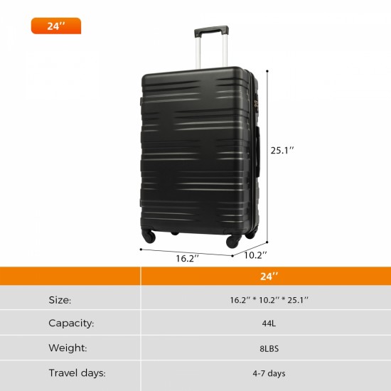 Luggage with TSA Lock Spinner Wheels Hardside Expandable Luggage Travel Suitcase Check In Luggage ABS 24 Inch