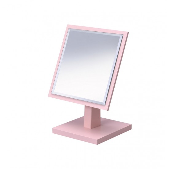 9.5 Inch Tall Polyresin and Wood Make-Up Mirror on a Pedestal, Pastel Pink finish