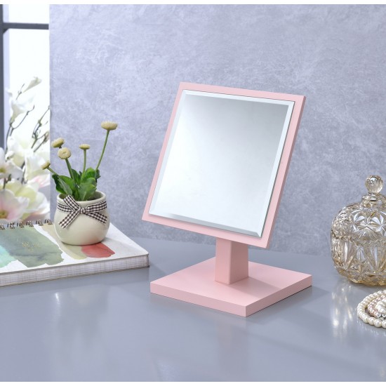 9.5 Inch Tall Polyresin and Wood Make-Up Mirror on a Pedestal, Pastel Pink finish