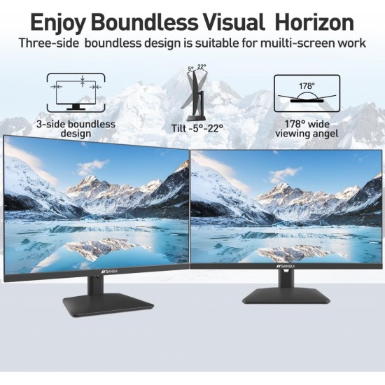 Sansui Monitor 24 inch IPS FHD 1080P 75HZ HDR10 Computer Monitor with HDMI,VGA,DP Ports Frameless/Eye Care/Ergonomic Tilt/Speakers Built-in(ES-24X5A HDMI Cable Included)