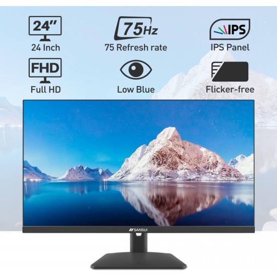 Sansui Monitor 24 inch IPS FHD 1080P 75HZ HDR10 Computer Monitor with HDMI,VGA,DP Ports Frameless/Eye Care/Ergonomic Tilt/Speakers Built-in(ES-24X5A HDMI Cable Included)