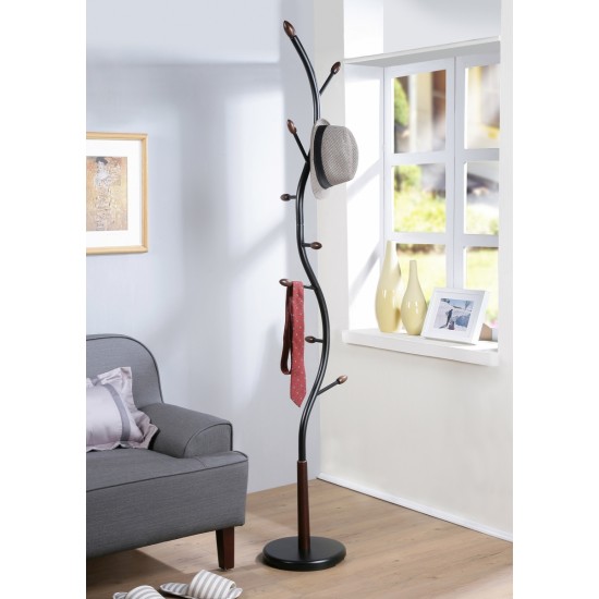 Arles Metal Black and Walnut Standing Coat Rack