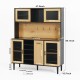 59 Inch H Buffet Sideboard Cabinet with Storage Door & Power Outlet, Farmhouse Coffee Bar Cabinet with Wine Rack, Kitchen Pantry Living Room Black&Natural