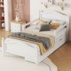 Twin Size Wood Platform Bed with Guardrails on Both Sides and Two Storage Drawers ,White