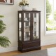 Glass Cabinet Lighted Glass Cabinet Curio Display Cabinet with Adjustable Glass Shelves 2 Doors and 1 drawer Cabinet Bulb Included Cherry