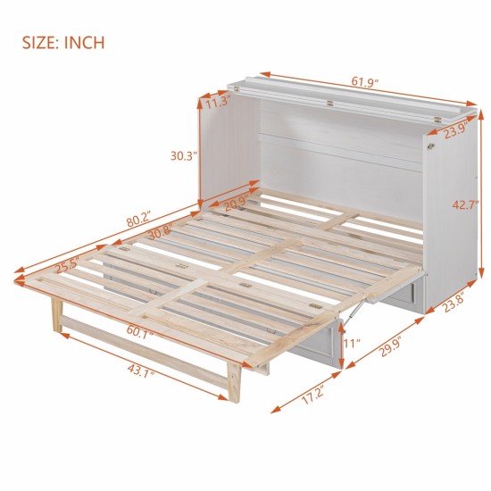 Queen Murphy Bed with Large Drawers,White