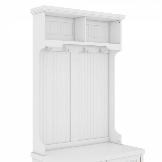 Hall Tree with Storage Shoe Bench for Entryway and Hallway, 4-in-1 Design Coat Racks with 4 Hooks for Living Room, White(Old SKU: W1307113678)