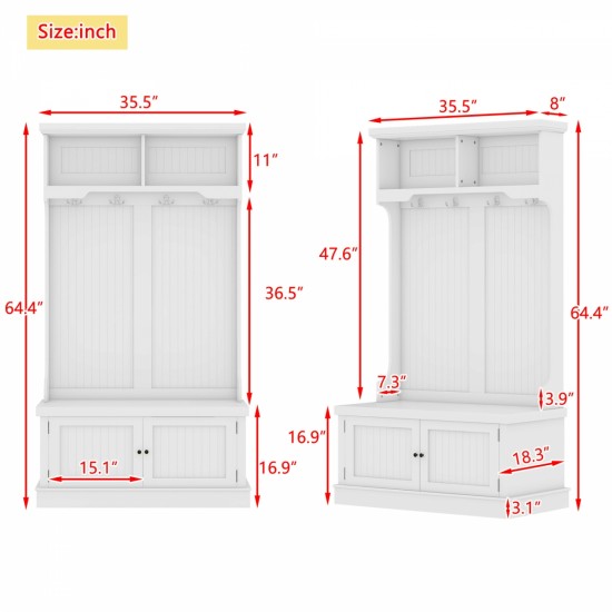 Hall Tree with Storage Shoe Bench for Entryway and Hallway, 4-in-1 Design Coat Racks with 4 Hooks for Living Room, White(Old SKU: W1307113678)