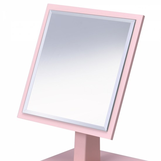 9.5 Inch Tall Polyresin and Wood Make-Up Mirror on a Pedestal, Pastel Pink finish