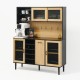 59 Inch H Buffet Sideboard Cabinet with Storage Door & Power Outlet, Farmhouse Coffee Bar Cabinet with Wine Rack, Kitchen Pantry Living Room Black&Natural