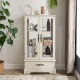 Glass Cabinet Lighted Glass Cabinet Curio Display Cabinet with Adjustable Glass Shelves 2 Doors and 1 drawer Cabinet Bulb Included White