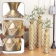 Metal decorative vase High Distress Metal center vase with 3D triangle pattern, set of 3 vases for home decoration 33.5  Inch, 29.5  Inch, 25.2  Inchhigh, gold