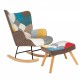 Rocking Chair with ottoman, Mid Century Fabric Rocker Chair with Wood Legs and Patchwork Linen for Livingroom Bedroom