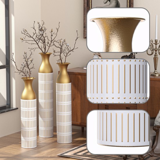 Floor Metal Vases Decorated White Metal vases Set of 3 gorgeous home decoration large glazed metal vases 24in/28.7in/33.5in height