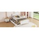 Twin Size Wood Platform Bed with Guardrails on Both Sides and Two Storage Drawers ,White