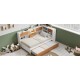 L-Shaped Bed Frame with Trundle and and Bookcase,Corner Bed Wooden Captain Bed with Led Downlight and USB Port for Small Room,Bedroom, Guest Room, Twin Size, Walnut and White