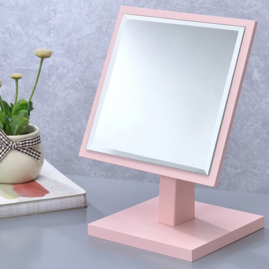 9.5 Inch Tall Polyresin and Wood Make-Up Mirror on a Pedestal, Pastel Pink finish