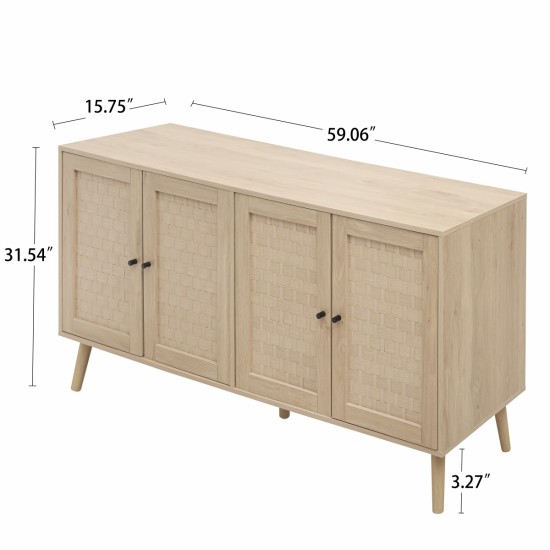 4 Door Accent Cabinet Sideboard Buffet Storage Cabinet with Adjustable Shelf for Entryway Living Room Bedroom