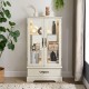 Glass Cabinet Lighted Glass Cabinet Curio Display Cabinet with Adjustable Glass Shelves 2 Doors and 1 drawer Cabinet Bulb Included White