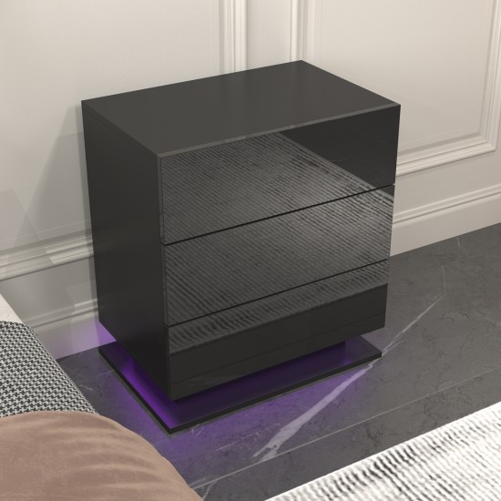 Nightstand with 3 Storage Drawers,Led Lights, End Table for Bedroom Furniture