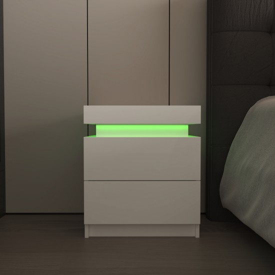 Modern white Nightstand With 2 Storage Drawers,Led Lights, End Table For Bedroom Furniture