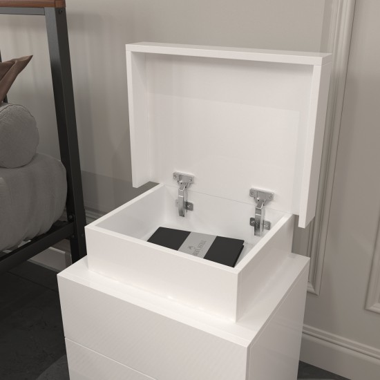 Modern white Nightstand With 2 Storage Drawers,Led Lights, End Table For Bedroom Furniture