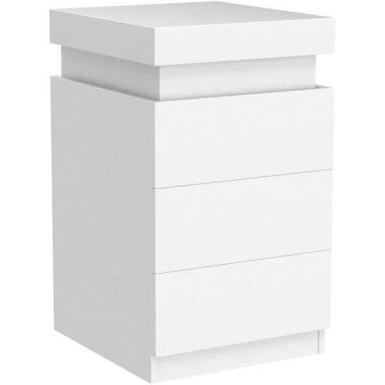 LED White Nightstand With 3 Drawers, Modern Multi-Colour LED Night Table Bedside Tables for Bedroom, Living Room