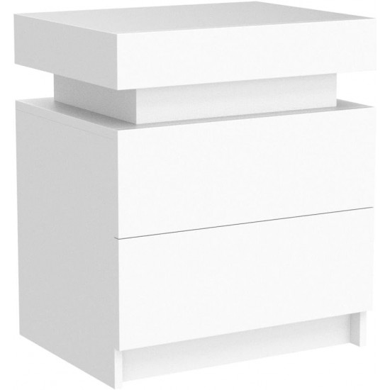 Modern white Nightstand With 2 Storage Drawers,Led Lights, End Table For Bedroom Furniture