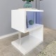 3 Tier S-Shaped End Table,High Gloss Side Table With Open Storage Shelf And USB Power Supply,White LED Coffee Table for Living Room,Bedroom.