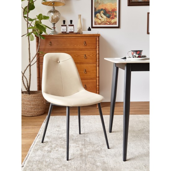 Dining Chair set of 2 with High Backs Mid Century Modern Kitchen & Dining Room Chairs PU Faux Leather Upholstered sillas de comedor Comfortable Large Padded Accent Chair with Metal Legs