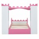 Castle-Shaped Wooden Bed with Storage Shelf, Dreamy Twin Size Platform Bed for Kids Bedroom, White + Pink(Expected Arrival Time:8.14)