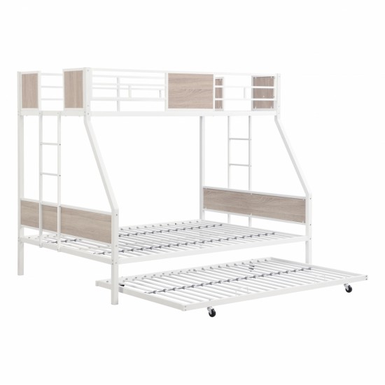 Twin Over FULL Metal Bunk Bed with Trundle 2 - Side Ladder and Full-Length Guardrail, No Box Spring Needed, Large Under Bed Storage, Easy Assemble